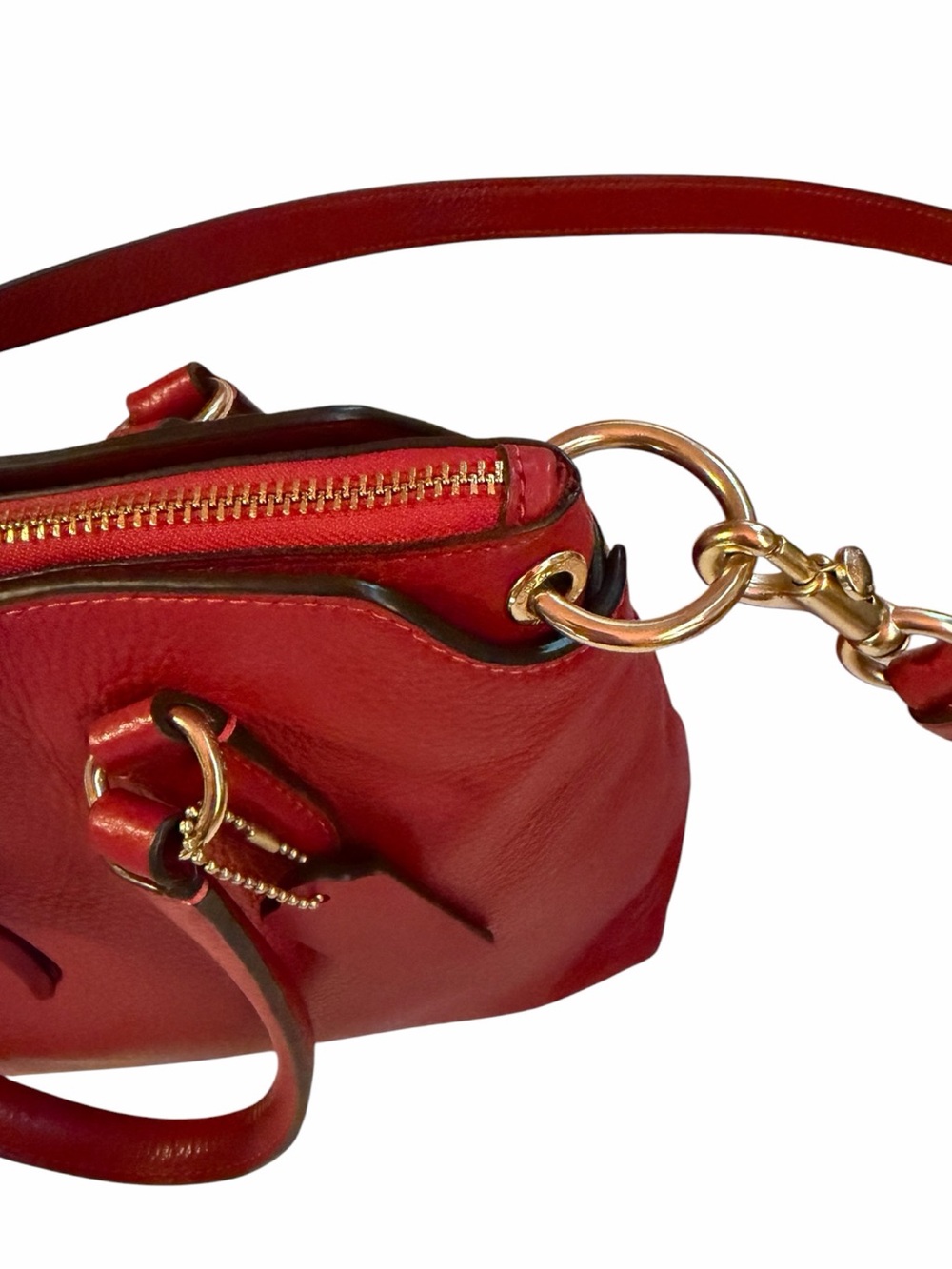 Coach Red Pebbled Leather Satchel Crossbody Bag Gold Tone Hardware - Picture 6 of 9